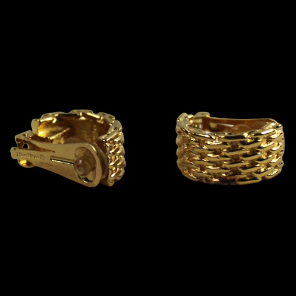 Christian Dior Vintage Gold Woven Clip-On Earrings | Modernist Statement Earring - Picture 6 of 8